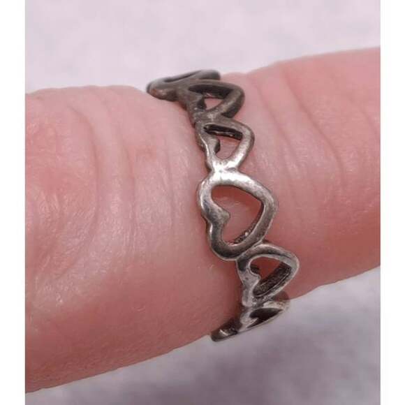 New Old Stock Toe or Finger Open Size Ring Sterling Silver Plated Hearts Tarnish - Picture 1 of 9